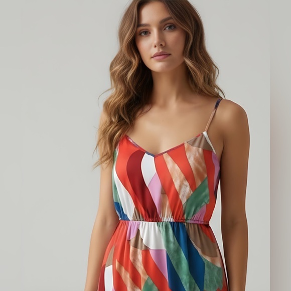 Flared Geo Print Cami Dress With Pockets - Picture 2 of 6